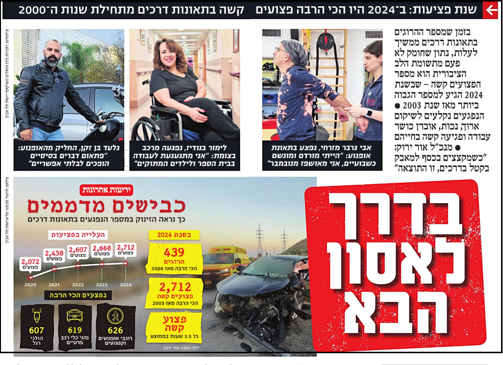 צילום מסך של כותרת הכתבה בידיעות אחרונות על נפגעי תאונות הדרכים